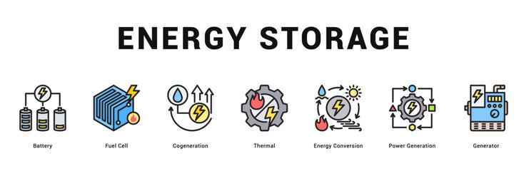 Energy Storage Modern and clean web banner illustration featuring thematic icons for visual communication
