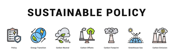 Sustainable Policy Modern and clean web banner illustration featuring thematic icons for visual communication