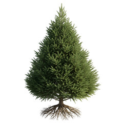 Mature winter gentle fir tree with exposed roots