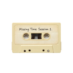Obraz premium Retro cassette tape labeled 'Missing Time Session 1' isolated on a stark transparent background