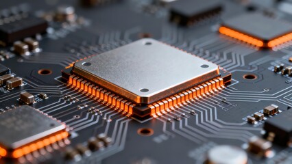Closeup of a microchip on a circuit board