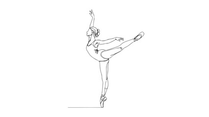 A graceful ballerina is captured in a single continuous line drawing, showcasing her elegant pose en pointe. © Purnomo