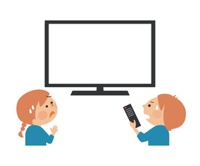 テレビ画面を見て驚く子供たち　イラスト素材