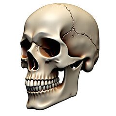 Obraz premium Realistic 3d rendering of a human skull in profile view, isolated on transparent background