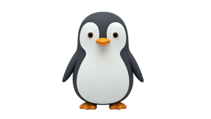 Cute Cartoon Penguin Standing on White Background