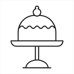Outline drawing of a cake stand with a domed cover on transparent background silhouette