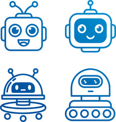 Fototapeta premium Cute Friendly Robot Characters Icon Set: AI, Technology & Future Concepts