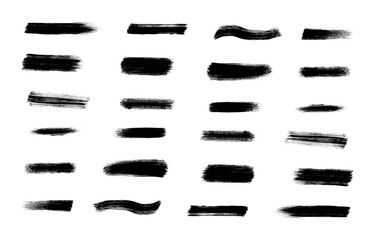 black ink brush strokes and lines hand-drawn grunge textures for graphic design isolat