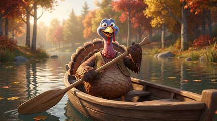 Turkey sport cartoon character in autumn park