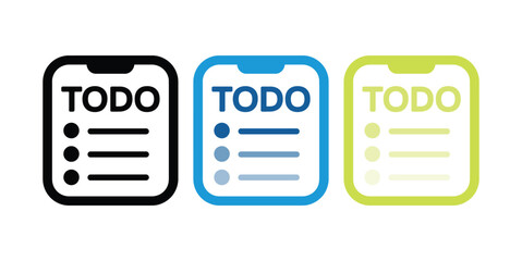 Productivity application icon set demonstrating mobile todo list planning tools across multiple color themes for modern digital task management.