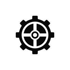 Fototapeta premium Mechanical settings adjustment vector icon depicting a detailed internal gear or cog wheel component for configuration and machinery operation.