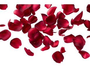 Scattered rose petals isolated on transparent background
