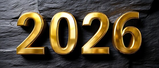Golden 2026 Numbers Displayed on Dark Slate Background for New Year Celebration