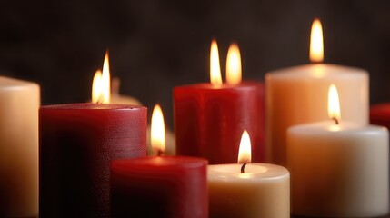Warm Glowing Candlelight with Red and Cream Pillar Candles