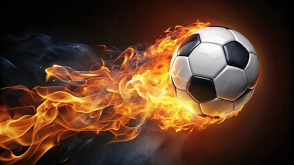 Naklejka premium Fiery Soccer Ball in Motion A Dramatic Image of a Burning Ball of Passion and Energy