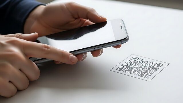 Person scanning qr code with smartphone - Powered by Adobe