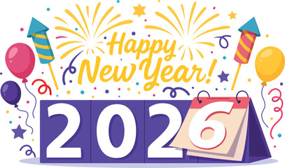 Happy New Year 2026 Celebration Vector Illustration