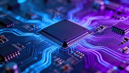 Closeup of a glowing circuit board