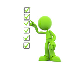 Green figure marks tasks on checklist for project completion