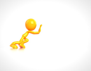 Figure in orange color pushing against an invisible barrier with determination in a simple white scene