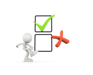 Figure marks a choice with a check and cross in a simple task setting