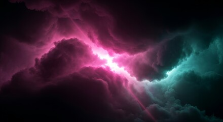 Fototapeta premium Dramatic Neon Clouds: Pink and Teal Cosmic Storm Background