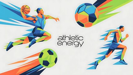 Geometric Sporting Extravaganza Unveiling Icons of Athletic Energy. High quality.