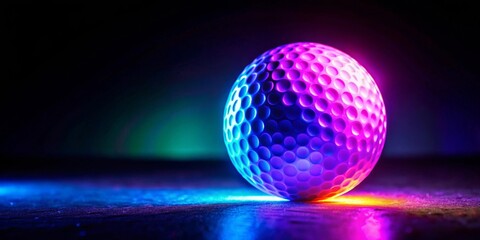 Illuminated Sphere with Dimpled Texture on Dark Surface Reflecting Vivid Hues