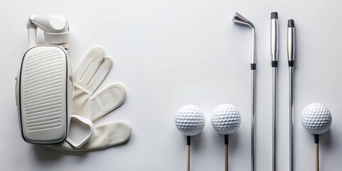 Elevated Golf Gear Arrangement  Modern White Golf Glove,  Sleek Clubs, and Pristine Balls on Neutral Background