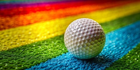 A Close-Up View of a Golf Ball Resting on a Vibrantly Colored Striped Surface