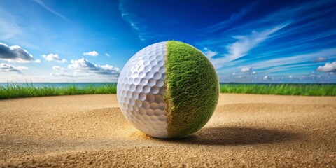 Half Golf Ball, Half Nature A Conceptual Image of Environmental Harmony on a Sunny Day