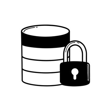 Secure database protection concept with padlock symbol for data privacy and cybersecurity.