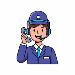 Cartoon Customer Service Representative on Phone.