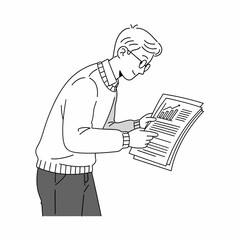 Man Reading Document with Graph Inside.