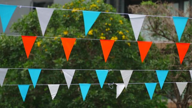 Festive triangular bunting decorations rows for family garden party