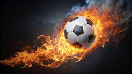 Naklejka premium Fiery Soccer Ball in Motion A Dynamic Image of Intense Competition and Passion