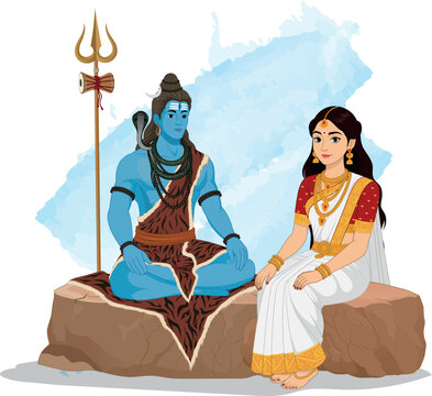 Lord Shiva and Goddess Parvati Vector Illustration