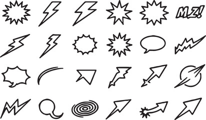 Collection of Hand Drawn Comic Style Explosions and Speech Bubbles Keywords: explosion, comic, speech bubble, lightning bolt, starburst, sound