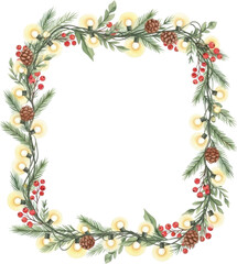 Obraz premium Beautiful christmas wreath with lights and berries isolated on transparent background