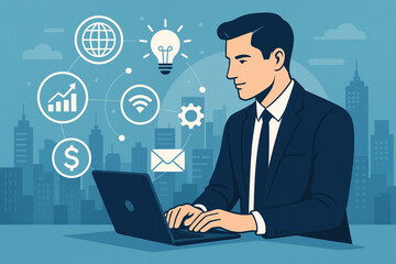 Abstract digital transformation concept with red green and blue elements