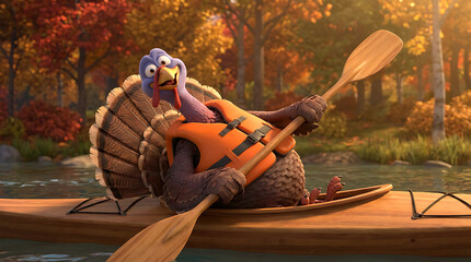 Turkey sport cartoon character in autumn park