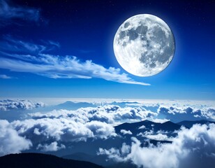 Obraz premium Full moon shining above cloud-filled mountains