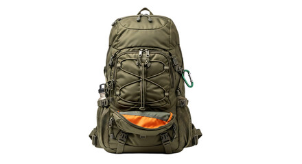 Olive green hiking backpack with front pocket