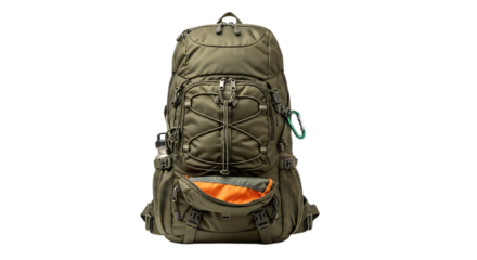 Olive green hiking backpack with front pocket