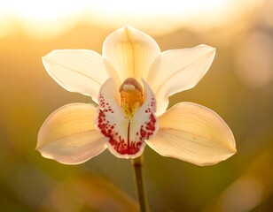 Close-up of a blooming orchid with backlit petals, glowing