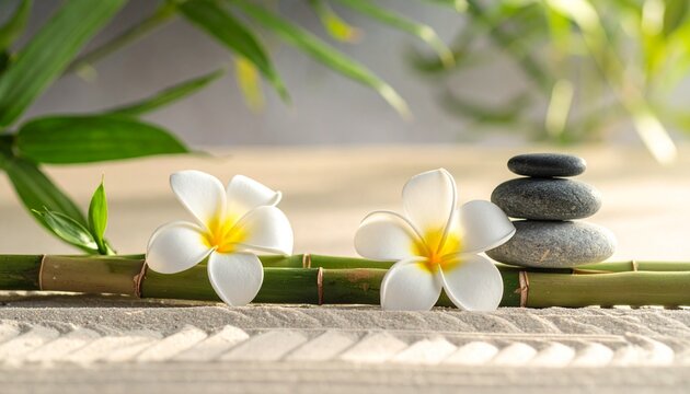 대나무와 플루메리아가 있는 젠 스파 스톤 Zen Spa Stones with Bamboo and Plumeria