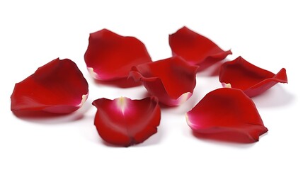 set of red rose petals isolated.