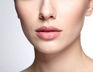 Obraz premium Close-up of a fair-skinned person's face, focusing on lips and nose