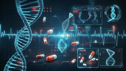 AI-Driven Personalized Medicine Visualization — Artificial Intelligence and Precision Healthcare Concept 4K Loop Animation - Powered by Adobe