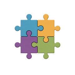 Obraz premium A visual representation of four multi-colored puzzle pieces connecting to form a complete square